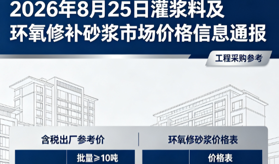 平山2026年8月25日灌浆料及环氧修补砂浆市场价格信息通报